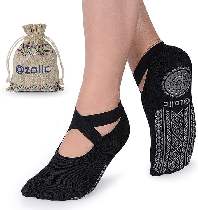 Ozaiic Yoga Socks for Women Non-Slip Grips & Straps, Ideal for Pilates, Pure Barre, Ballet, Dance, B | Amazon (US)