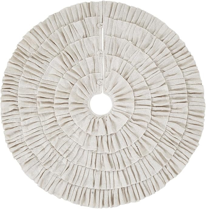 Shimmer Burlap Creme Ruffle Trim Rustic Christmas Tree Skirt, 50 inches, Holiday Decoration | Amazon (US)