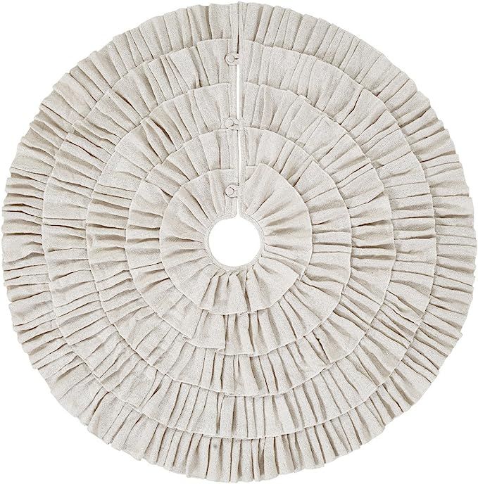 Shimmer Burlap Creme Ruffle Trim Rustic Christmas Tree Skirt, 50 inches, Holiday Decoration | Amazon (US)