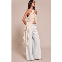 Cream Chiffon Ruffle Drape Detail Longline Top | PrettyLittleThing US