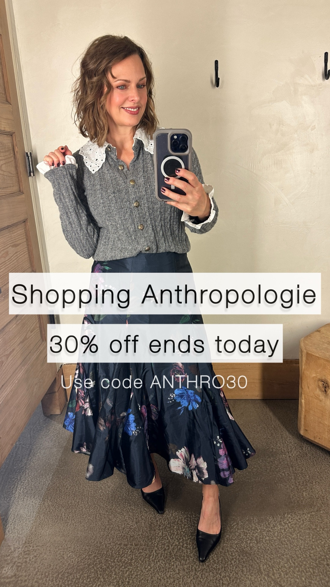 Use code ANTHRO30 for 30% off your online purchase ends TODAY! 

I went shopping and here’s what I recommend: a floral midi skirt that you can dress up or even make more casual, a pair of wide leg burnout velvet pants that fit so well and flatter, the viral Colette pant with pretty bows on the pockets, and sweaters too. Need gift ideas? Gotcha! 
I sized up in the gray collared sweater, and the pink cardigan. I sized down to xsmall in the ivory pullover. I’m wearing a small or size 6 TTS in everything else! 

#LTKHoliday #LTKOver40 #LTKCyberWeek