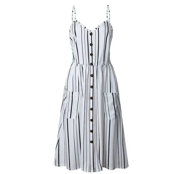 DYMADE Women's Summer V-Neck Spaghetti Strap Button Down Floral Bohemian Swing Midi Dress with Po... | Walmart (US)