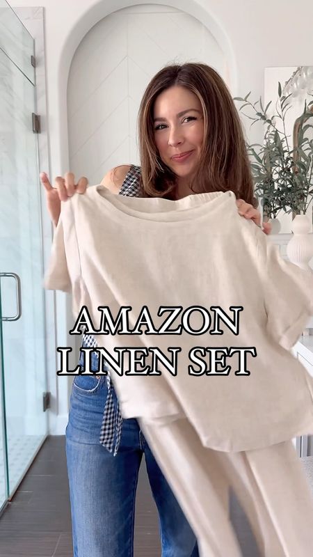 Matching set . Amazon outfit . Vacation outfits . Outfit ideas . Mother’s Day outfit. 

Amazon set in size small 
Sandals 5.
Amazon tote bag 

#LTKfindsunder50 #LTKstyletip