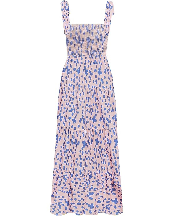 kinstell Women's Summer Boho Spaghetti Strap Square Neck Ruffle Casual Flowy Long Dress Beach Swi... | Amazon (US)