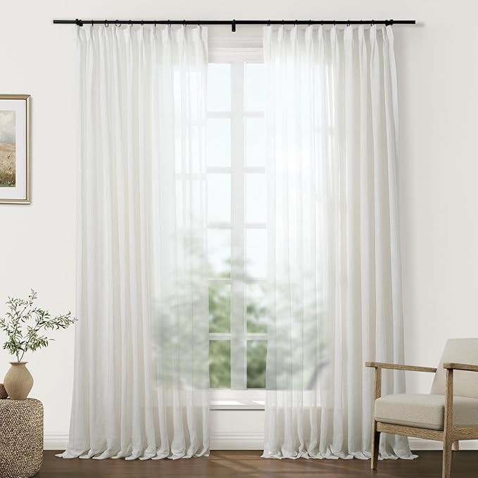 TWOPAGES Natural Pinch Pleated Sheer Curtains 108 Inches Long Linen Textured Drapes for Living Ro... | Amazon (US)