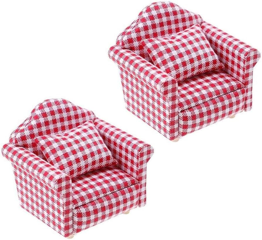 2 Sets 1:12 Scale DIY Dollhouse Sofa&Armchair with Pillow Mini Dolls House Furniture Couch&Chair ... | Amazon (US)