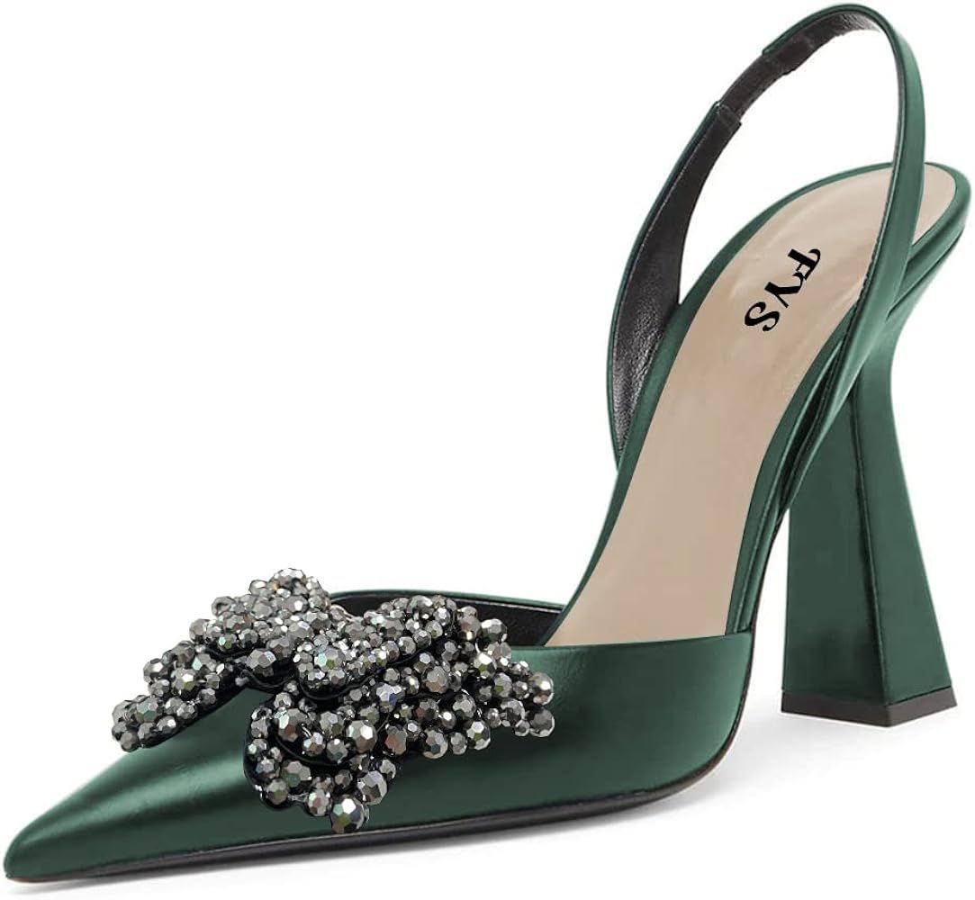 FYS Women Pretty Elegant Slip on Pointed Toe Slingback Sandals D'Orsay Pumps Butterfly Crystal Rh... | Amazon (US)