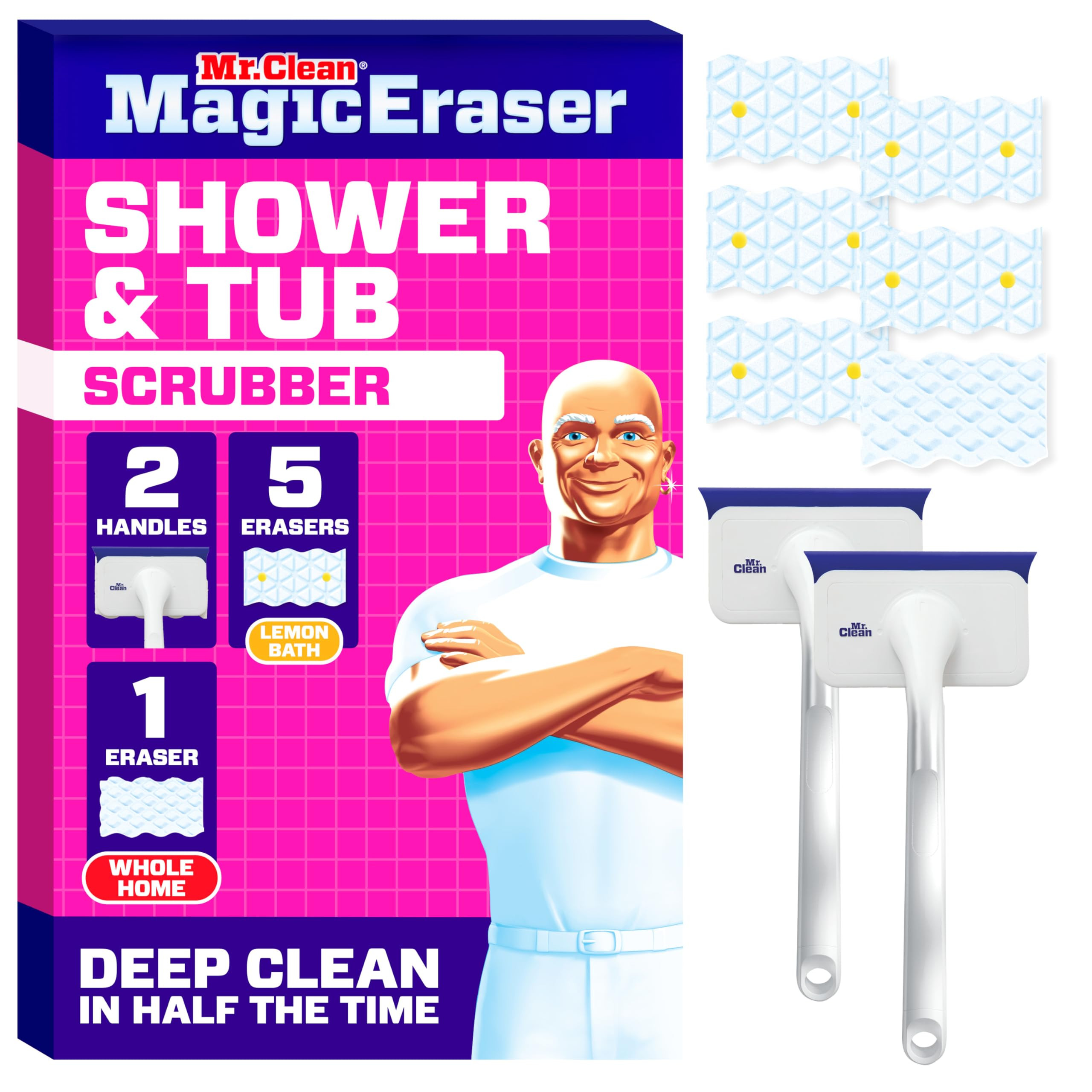 Mr. Clean Magic Eraser Shower & Tub Scrubber, Bathroom Cleaner, All in One Bathroom Cleaner, Lemo... | Amazon (US)