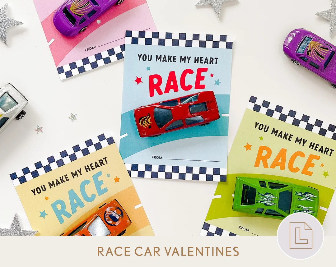 Race Car Toddler Valentine Boy Valentine Friends Class Valentine's Day Cards Gift Tags Printable ... | Etsy (US)