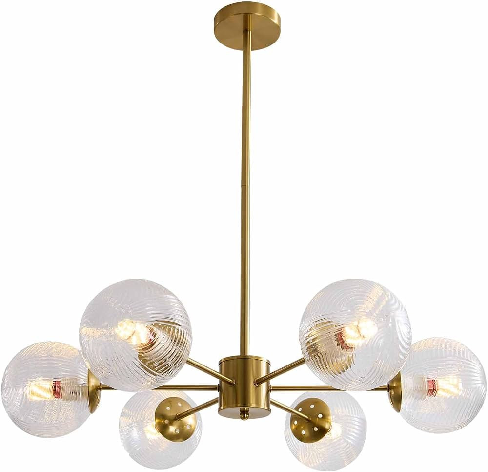 BOKT 6-Lights Modern Gold Globe Chandelier Brushed Brass Sputnik Chandelier Clear Glass Bubble Ba... | Amazon (US)