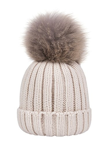 EVRFELAN Winter Hand Faux Fur Hat Pompoms Beanie Cable Knit Warm Family Crochet Ski Skull Cap for Gi | Amazon (US)