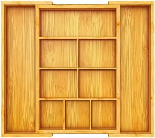 Bamboo Expandable Drawer Organizer, Adjustable Silverware Organizer with Removable Dividers, Cutlery | Amazon (US)