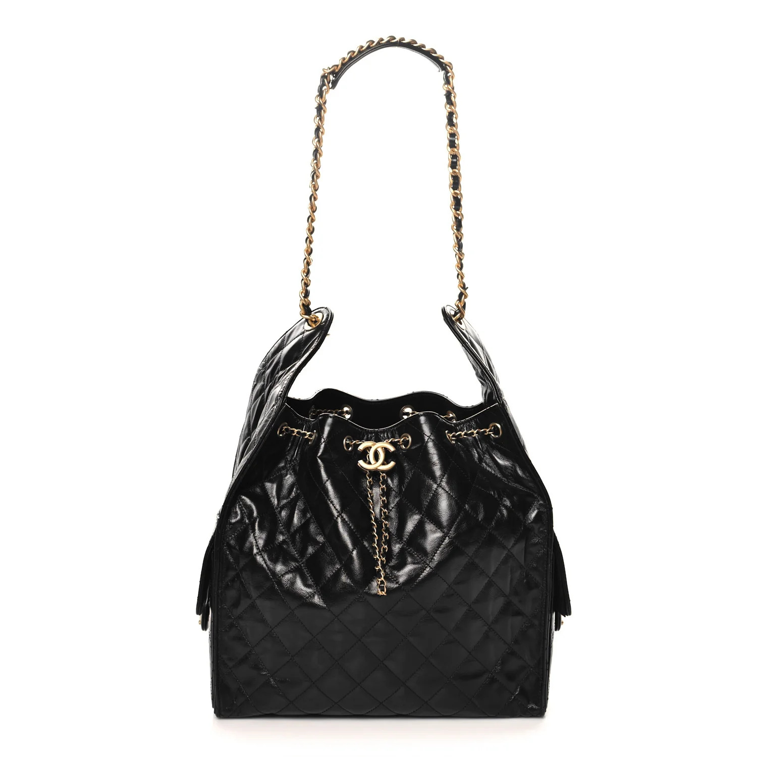 Shiny Crumpled Calfskin Quilted Medium Chanel 25 Handbag Black | FASHIONPHILE (US)
