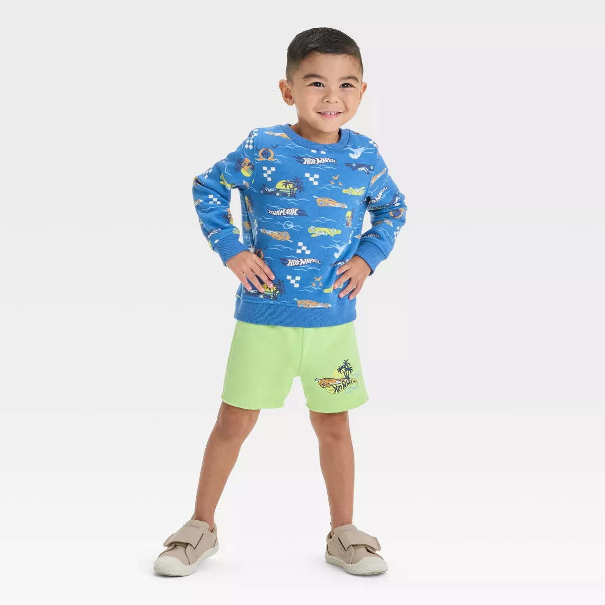 Toddler Boys' 2pc Hot Wheels Fleece Pullover Top & Shorts Set - Blue | Target