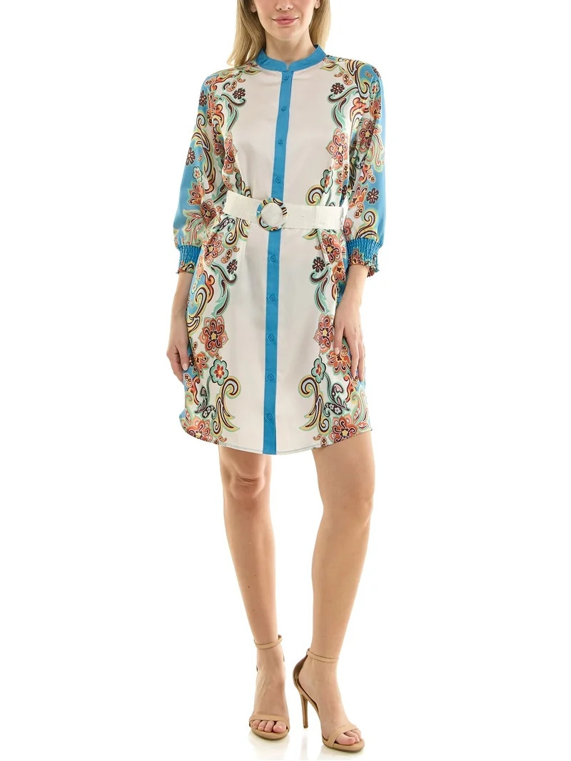 Nanette Nanette Lepore Womens Long Sleeve Tie Waist Mirror Print Mini Dress - Walmart.com | Walmart (US)