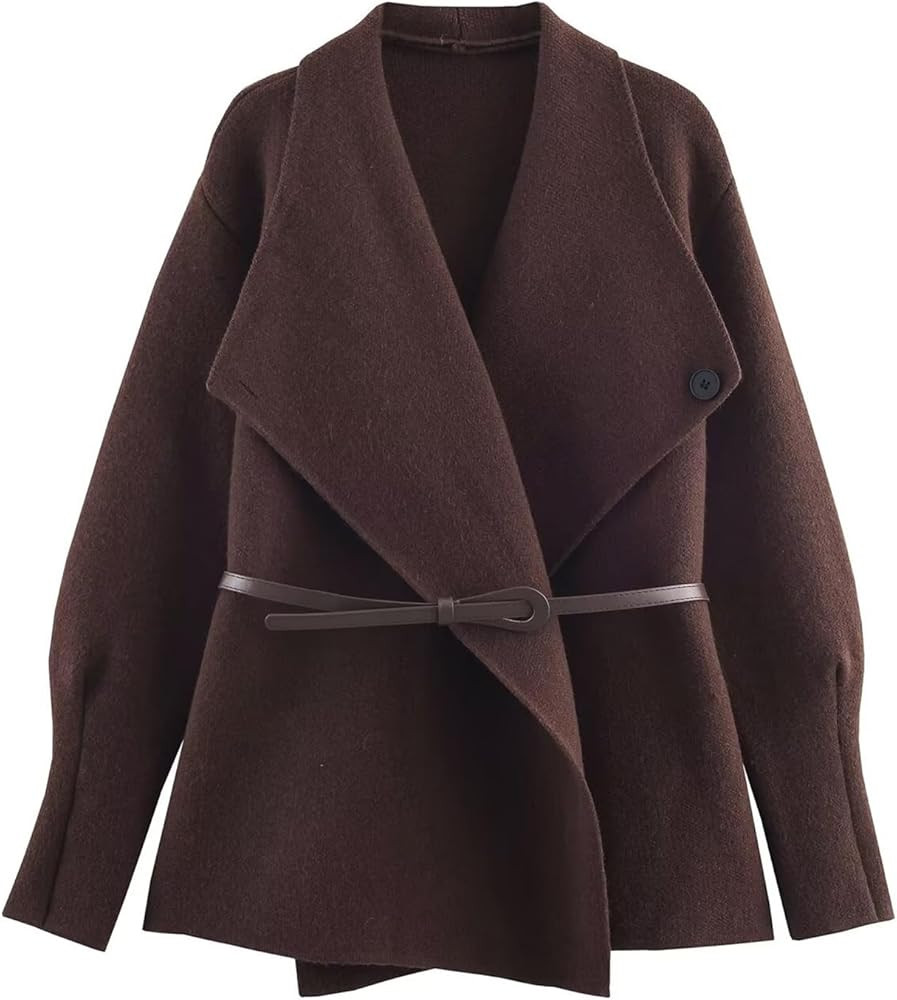 Women's Classic Open Front Cardigans Belted Wrap Knit Coatigan Coat Long Sleeve Casual Dressy Lig... | Amazon (US)