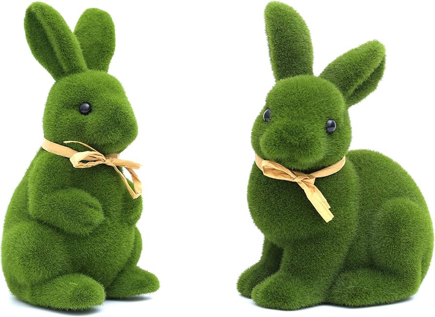 9" Moss Bunny Decor Set of 2,Easter Bunny Decor Figurine for Spring Home Decor,Cute Bunny as East... | Amazon (US)