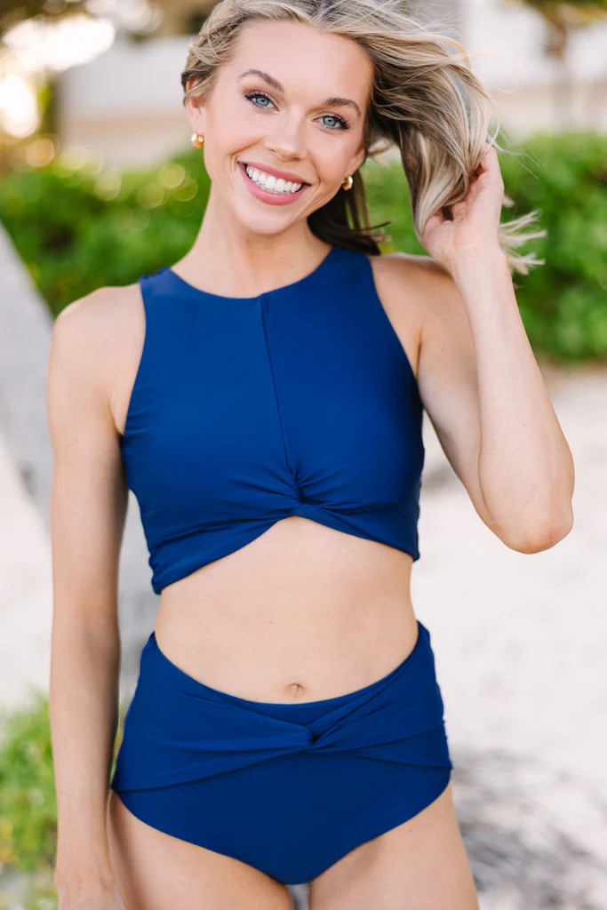 Get Active Navy Blue Knotted Bikini Top | The Mint Julep Boutique