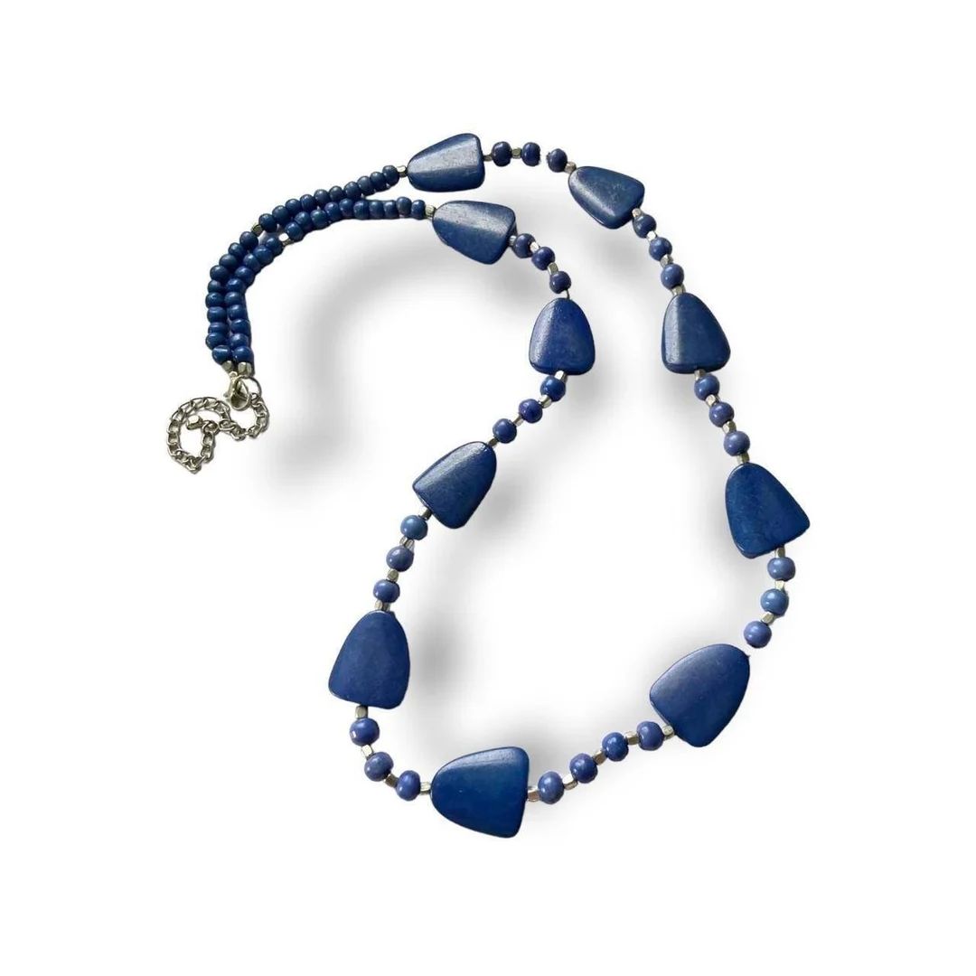 90's Vintage ~ Women's Jewellery ~ Blue Wooden Bead Necklace | Etsy (AU)
