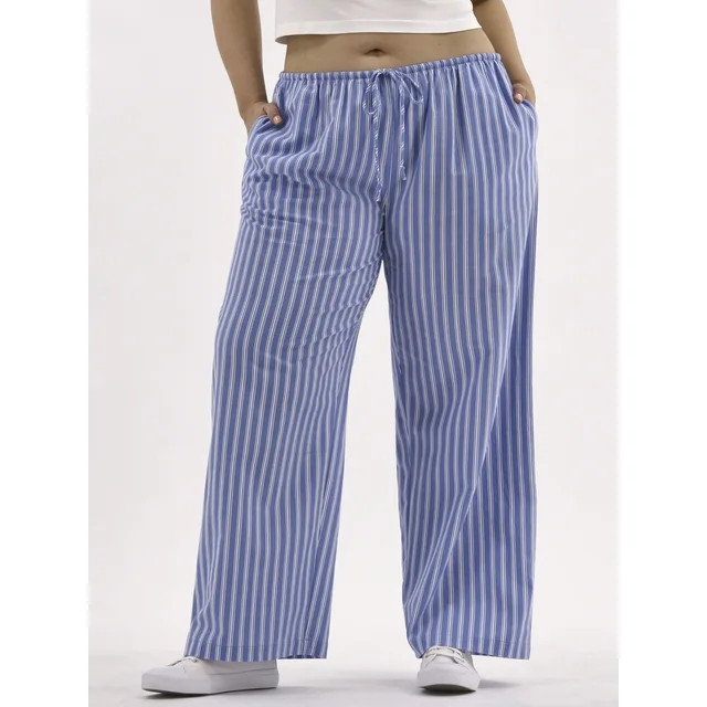 No Boundaries Cotton Wide Leg Beach Pants, Women's and Women's Plus | Walmart (US)