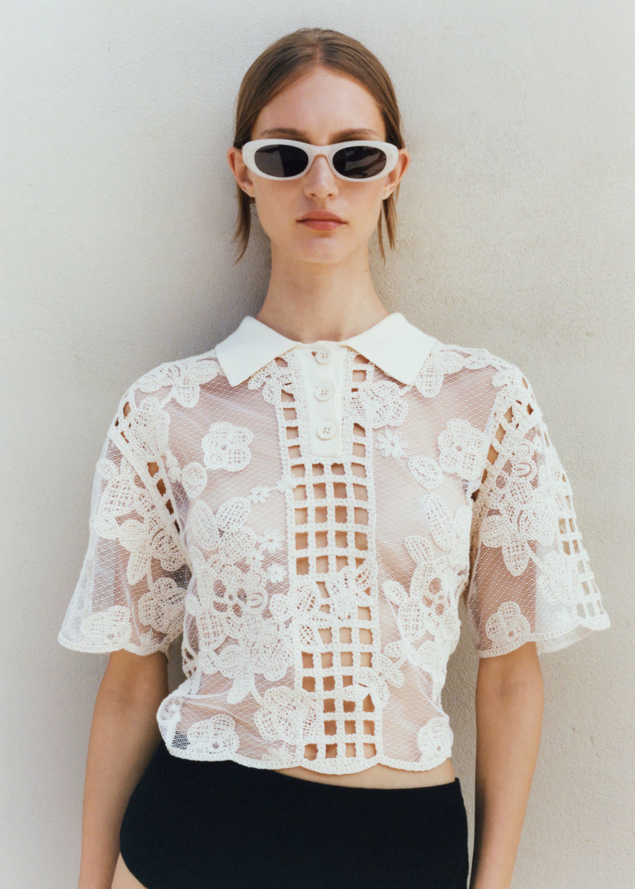 Embroidered blouse with openwork details | MANGO (US)