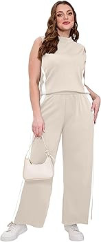 XIEERDUO Two Piece Sets for Women Summer Outfits Travel Mock Neck Lounge Sets Wide Leg Pants Beac... | Amazon (US)