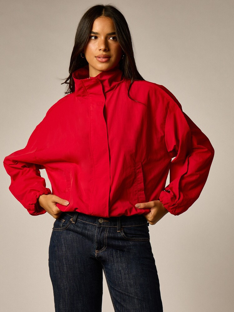 AiiRZ Oversized Windbreaker Jacket With Stand Collar Full Zip Closure Elastic Cuffs Lightweight O... | SHEIN