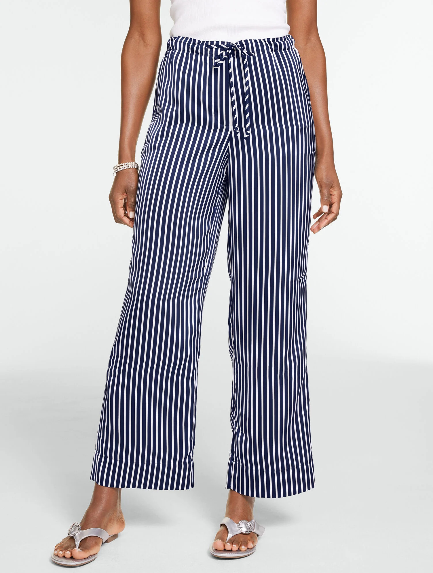 Satin Wide Ankle Pants - Breezy Way Stripe | Talbots