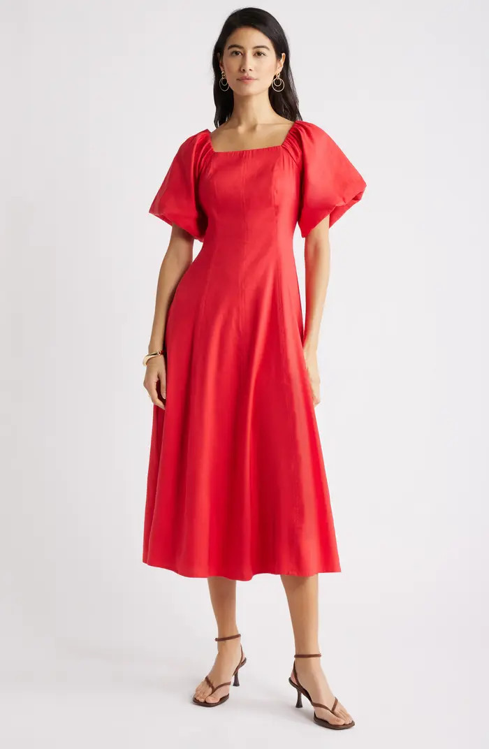 Seam Detail Linen Blend Midi Dress | Nordstrom