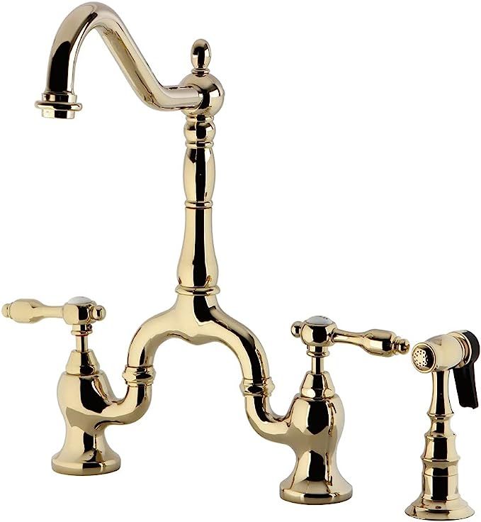 Kingston Brass KS7752TALBS Tudor Bridge Kitchen Faucet, Polished Brass | Amazon (US)