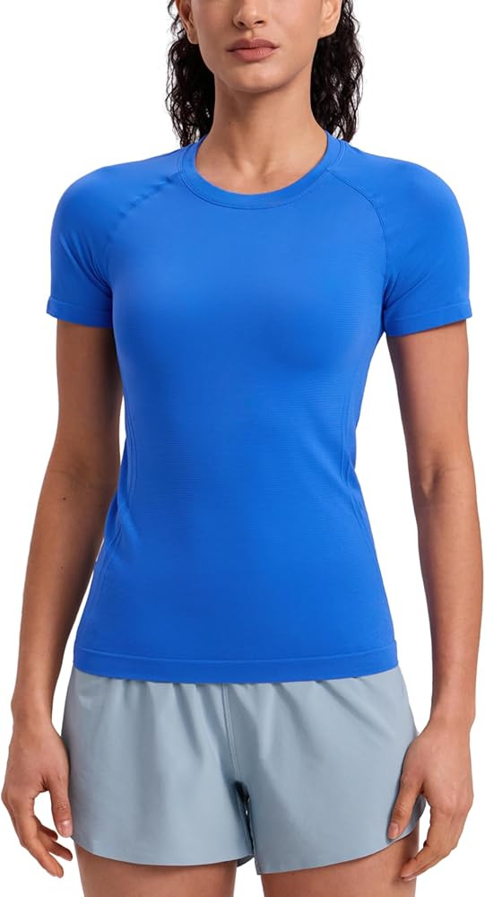 CRZ YOGA Seamless Workout Tops for Women Hip Length - Athletic Running Gym Yoga Short Sleeve Shir... | Amazon (US)