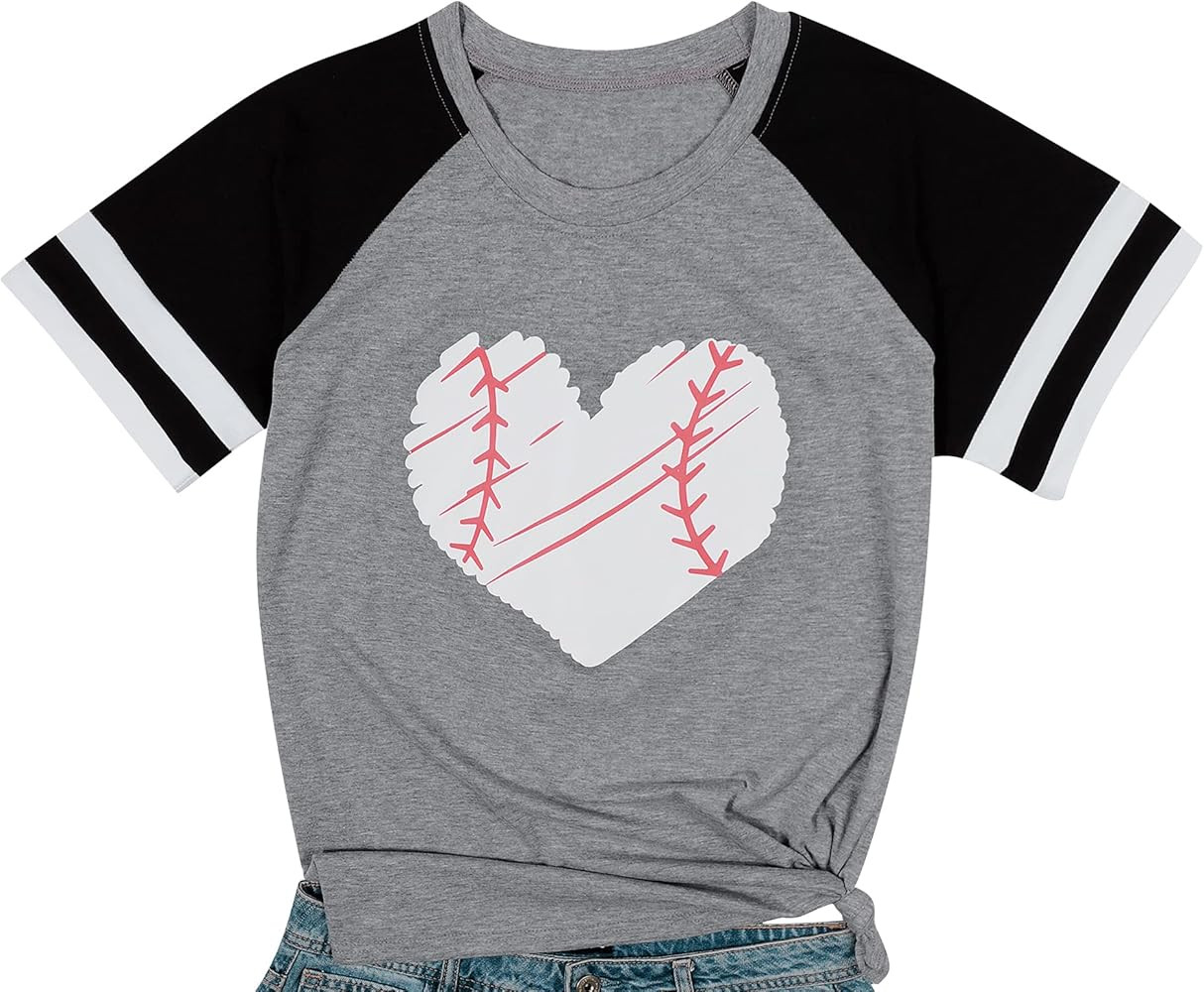 Cute baseball Shirt women Baseball Heart Tee  | Amazon (US)
