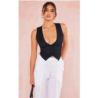 Black Cotton Fitted Vest | PrettyLittleThing CAN
