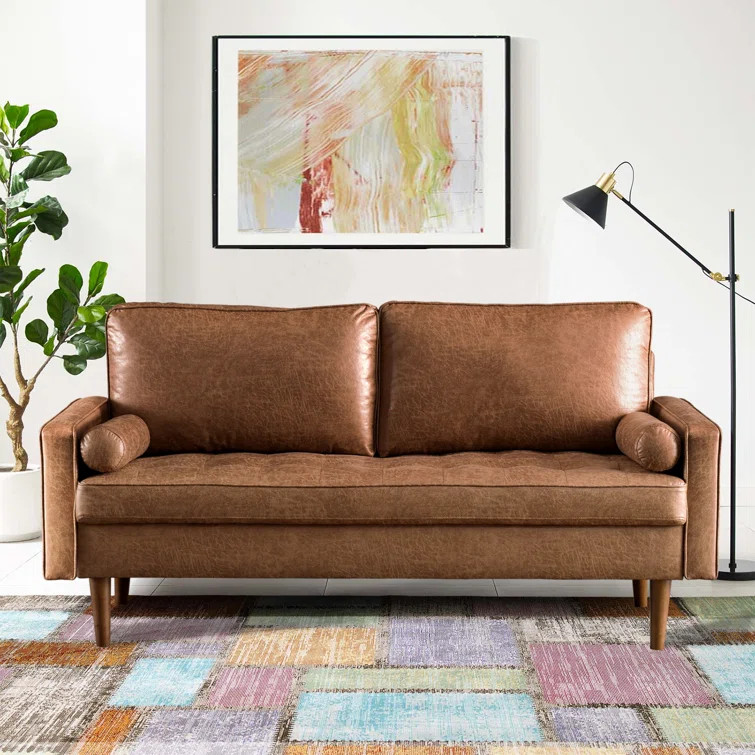 Garzon 69.68" Faux Leather Square Arm Sofa | Wayfair North America