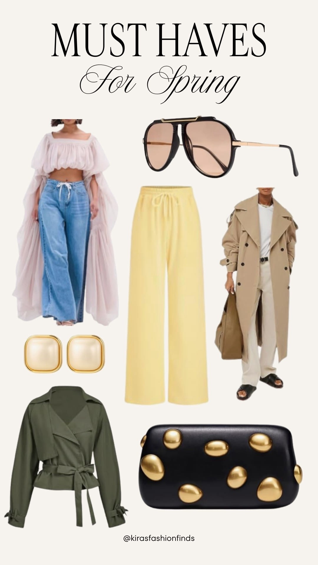 Spring Capsule Must-Haves — Elevated essentials that instantly refresh your wardrobe. From tailored trench coats to soft pastel trousers and statement gold accessories, these are the pieces that build endless outfits. Styled multiple ways so the cost per wear drops and your wardrobe works smarter, not harder — the ultimate long-term shopping strategy.

Perfect for brunch dates, spring work outfits, weekend city strolls, vacation outfits, and everyday elevated style.

Light wash denim, flowy statement blouse, oversized aviator sunglasses, pastel yellow wide-leg pants, classic trench coat outfit, cropped utility jacket, bold gold earrings, studded clutch bag, capsule wardrobe staples, transitional spring layers.

Tap to get details and start building your spring capsule.  

Follow me on Instagram and YouTube @kirasfashionfinds

#LTKgrwm #LTKootd #LTKdayinmylife