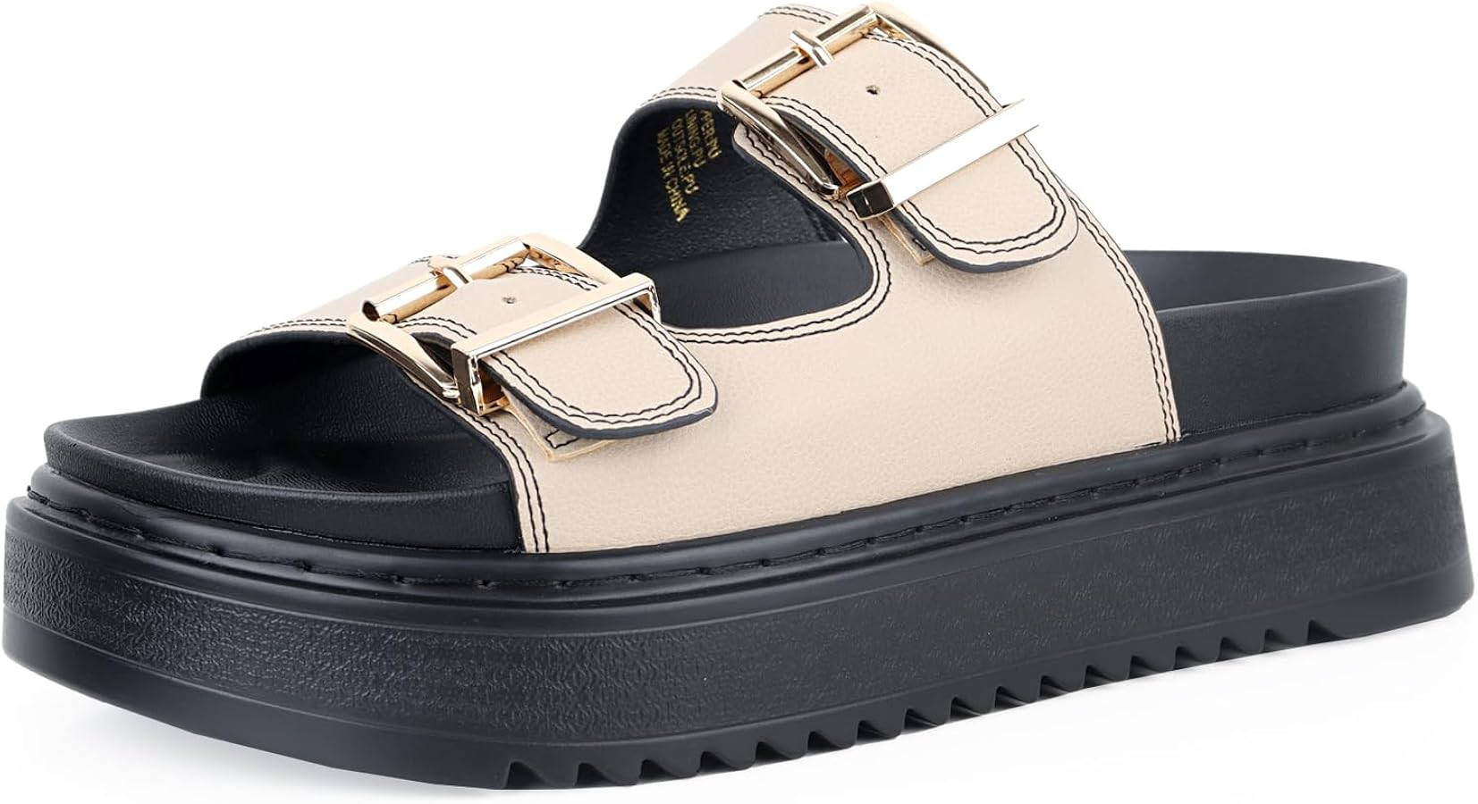 Women's Platform Sandals Adjustable Buckle Flat Sandals, Comfort Slides with Arch Support, Women ... | Amazon (US)