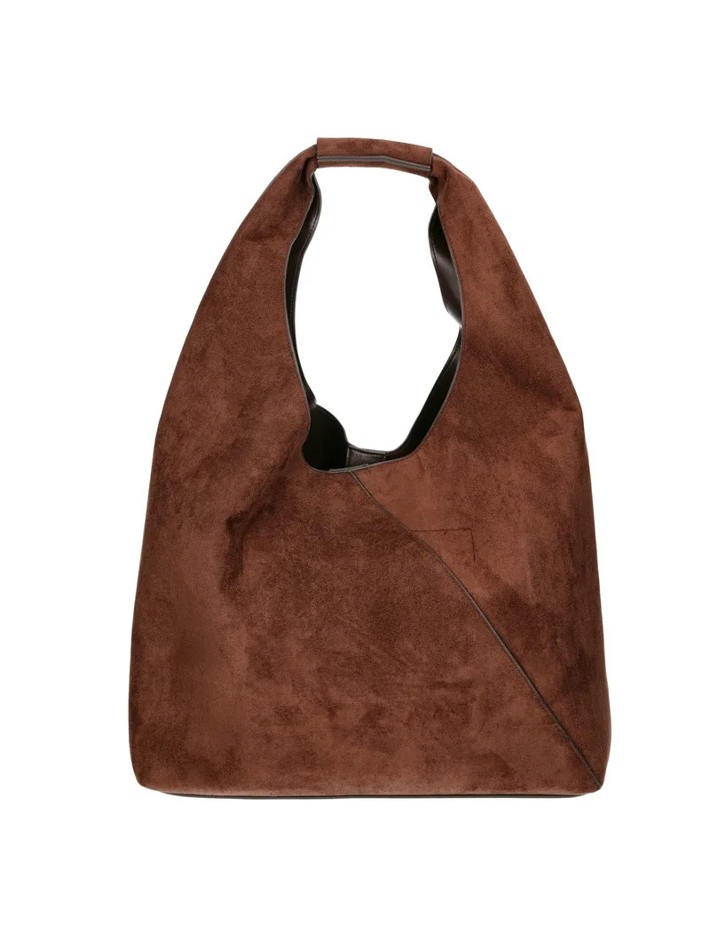 Time and Tru Women's June Soft Faux Suede Hobo Bag, Chocolate | Walmart (US)