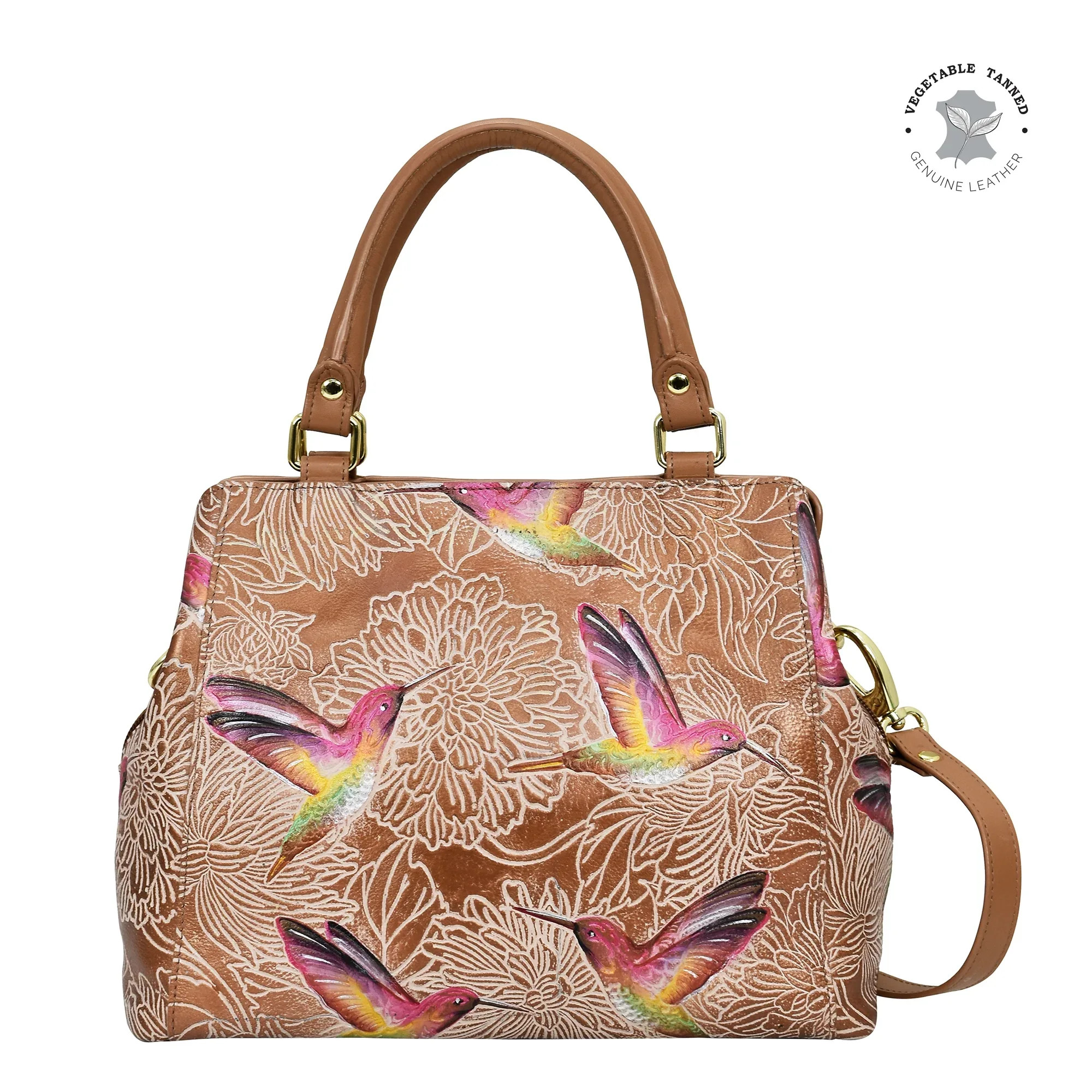Buy Tooled Birds Tan Leather Hand-Painted Multi Compartment Satchel - 690 – Anuschka Leather | Anuschka 