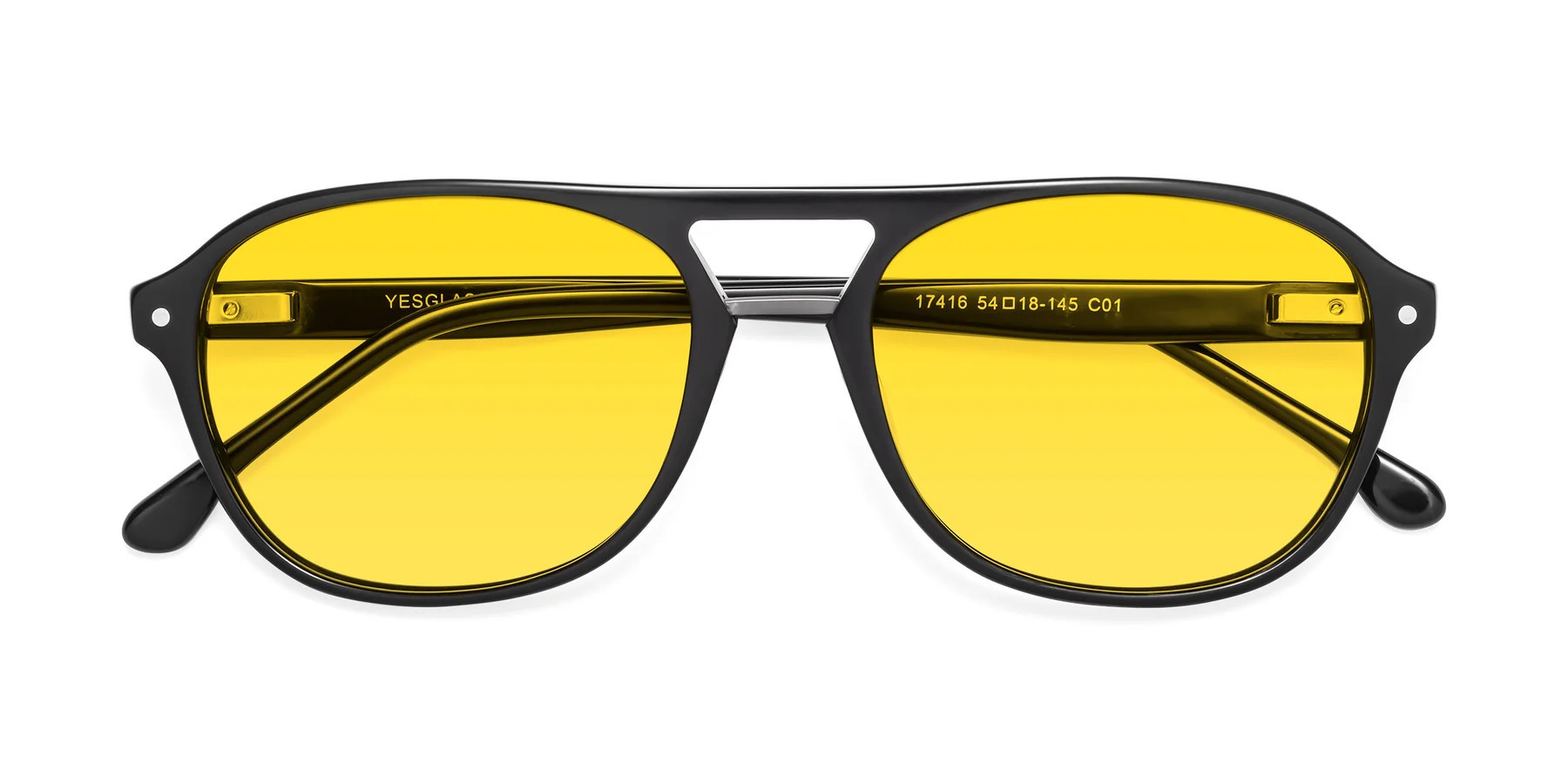 Black Grandpa Acetate Aviator Tinted Sunglasses with Yellow Sunwear Lenses - 17416 | Yesglasses