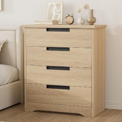 4 Drawer Dresser for Bedroom, Embedded Handles Design, Modern Wooden Drawer Cabinet, Space-Saving Compact Storage, for Living Room, Hallway, Beige | Target