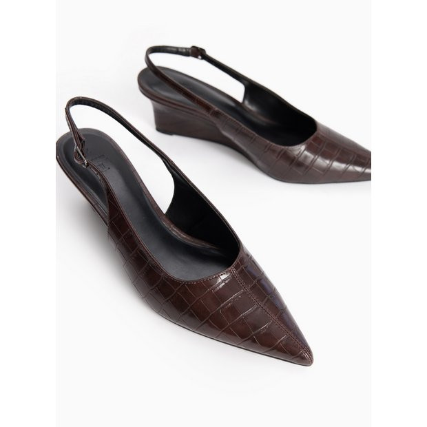 Buy Dark Red Wedge Faux Leather Croc Detail Slingback Shoes 4 | Workwear | Tu | Tu Clothing