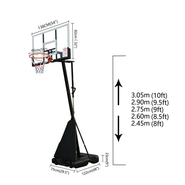HONGGE 54in Portable Basketball Hoop with Polycarbonate Backboard | Walmart (US)
