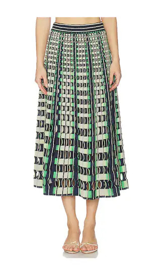SIMKHAI Drue Midi Skirt in Navy,Green. - size S | Revolve Clothing (Global)