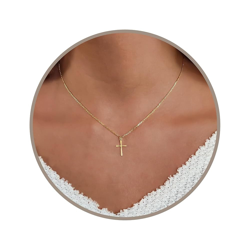Annika Bella Gold Cross Necklace, 16-18 Inches Gold Chain, Womens Small Simple Cross Pendant Neck... | Amazon (US)