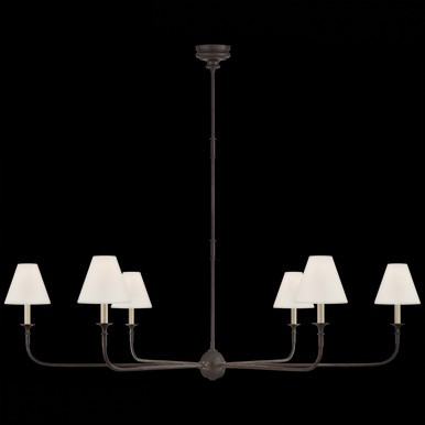 Piaf Grande Chandelier, 6-Light, Wood, Linen Shade, 58"W (TOB 5452AI/EBO-L CPUXP) | Lighting Reimagined