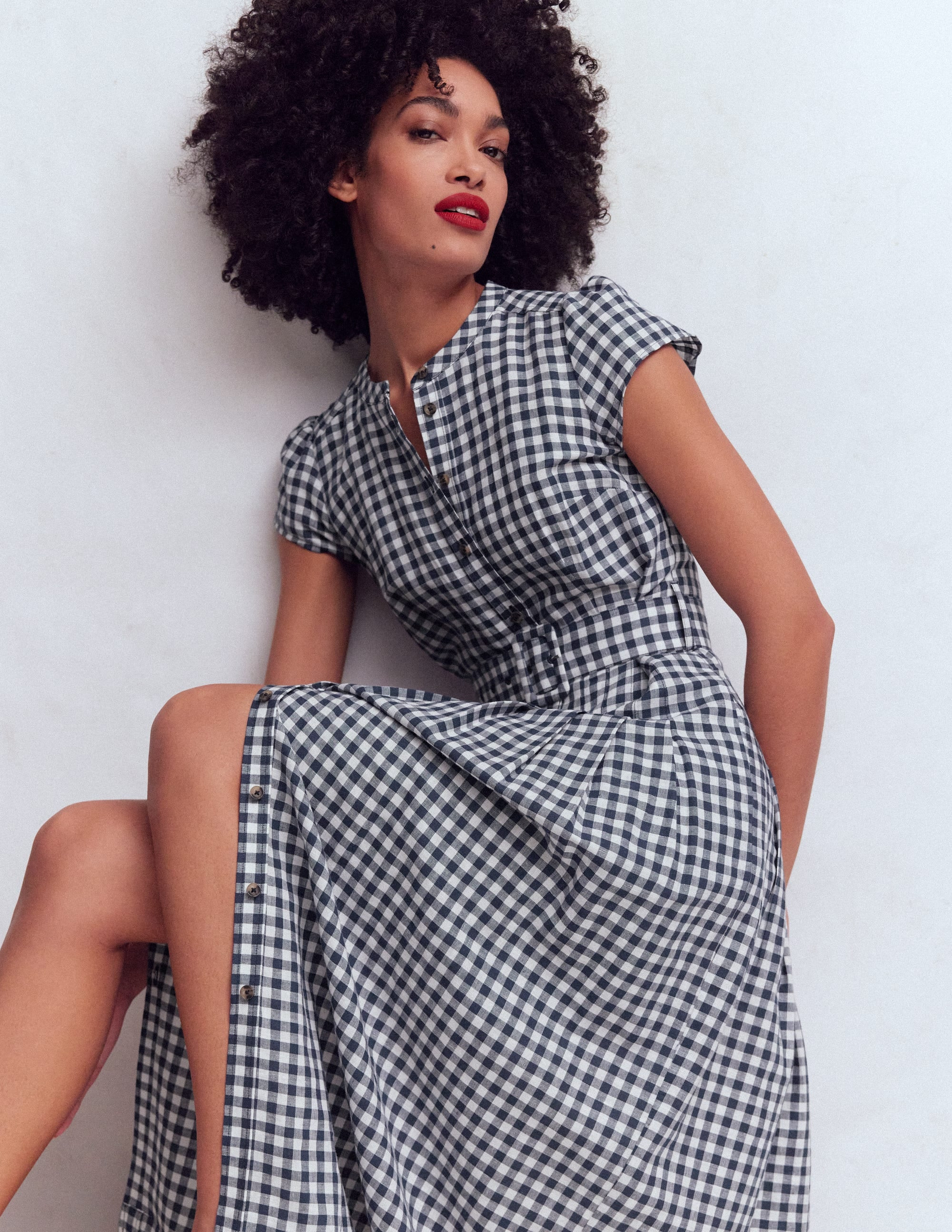 Arabella Linen Blend Dress-Blue Gingham | Boden (US)