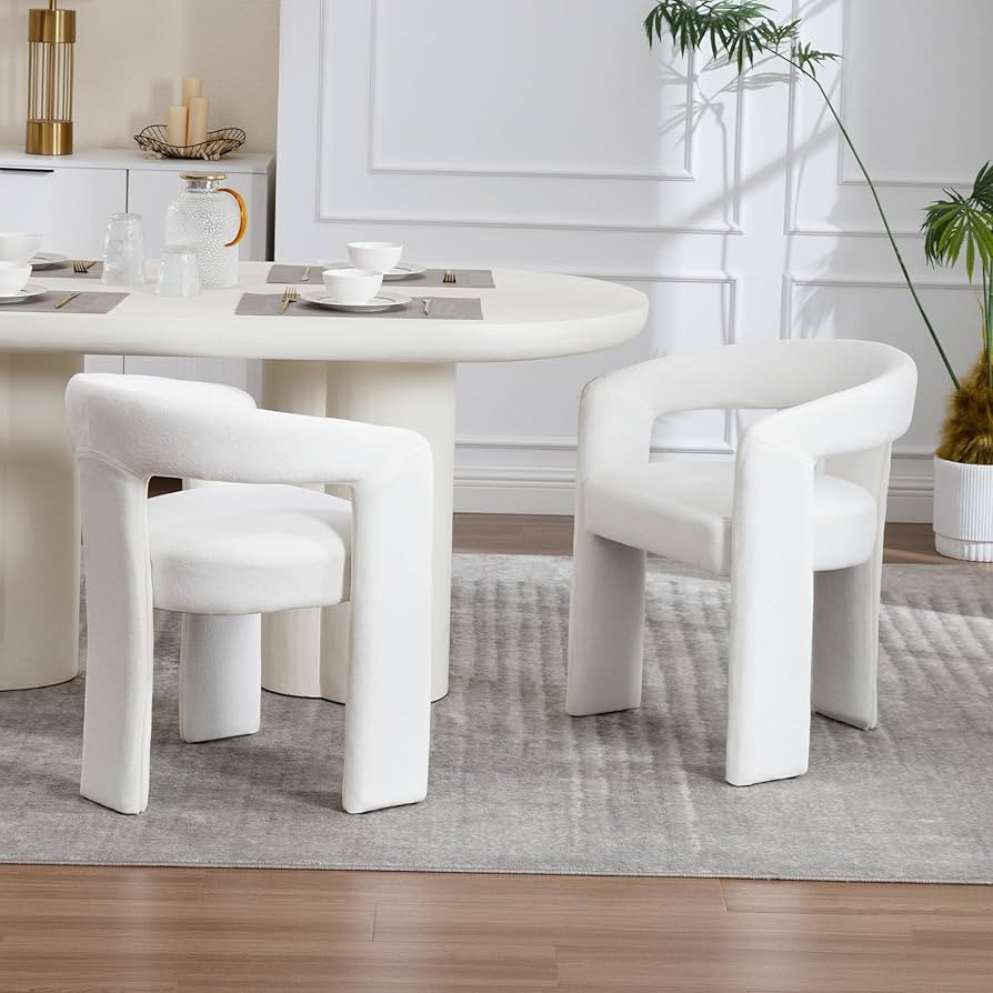 Tmsan Beige Modern Boucle Barrel Dining Chairs Set of 2, Sherpa Upholstered Living Room Accent Ch... | Amazon (US)