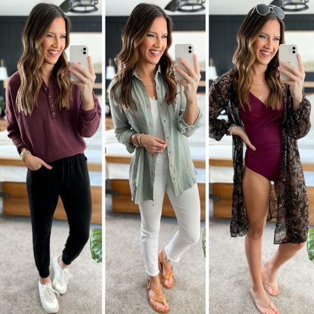 Maurices items to take on your next vacation! 

Travel Outfit 
Sweatshirt - Medium 
Joggers - Small

Sight Seeing Outfit
Tunic - Small
Linked similar white jeans and white tee
Sandals - TTS 

Pool Outfit
Swimsuit - Small but size up if in between sizes
Kimono - Small 

