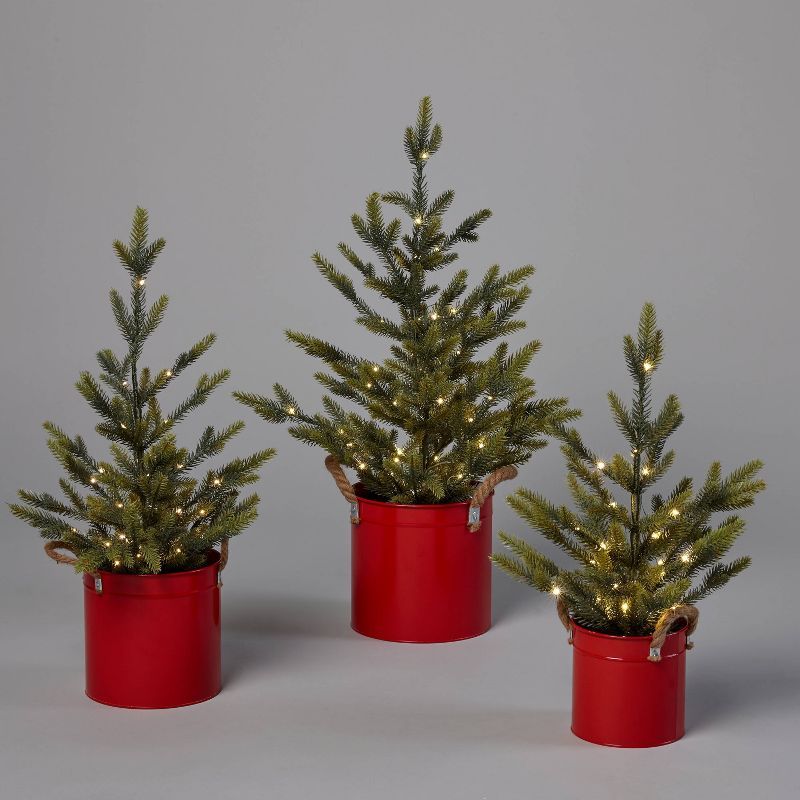 3pc Pre-Lit LED Balsam Fir Potted Artificial Christmas Trees Dewdrop Warm White Lights - Wondersh... | Target