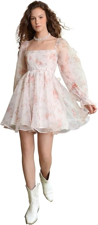 GLigeT Summer Dresses for Women 2024 Floral Print Flounce Sleeve Square Neck Short Dress | Amazon (US)